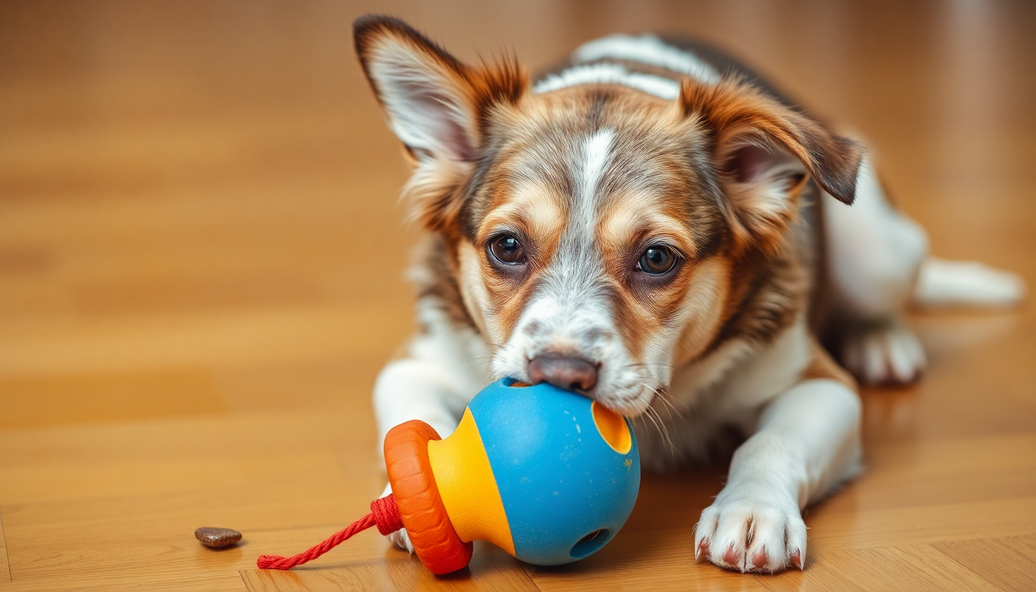 Puppy playing with a colorful toy highlighting the interactive pet toys benefits for mental stimulation