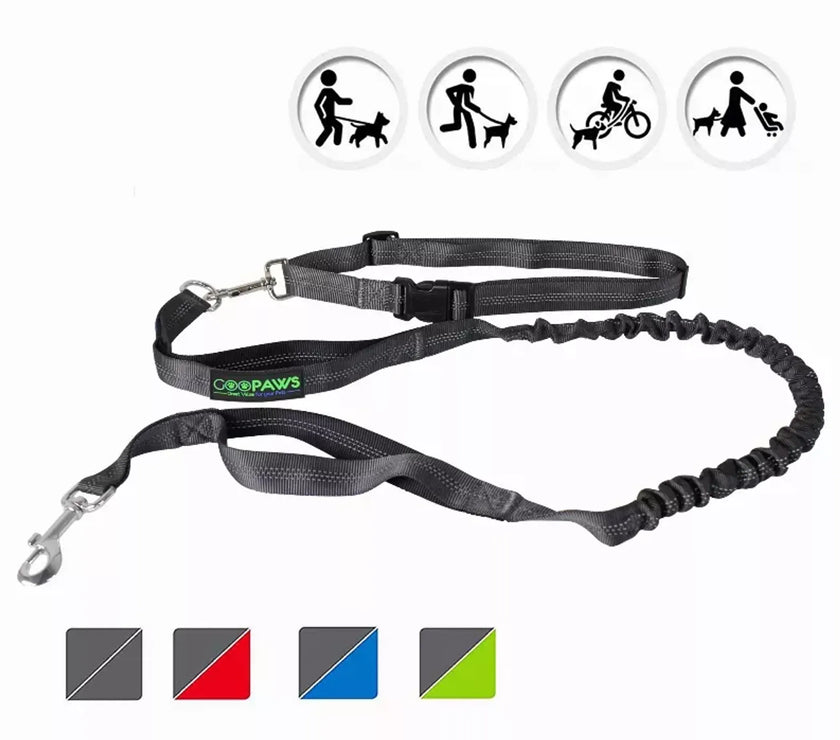 JESPET Hands Free Dog Leash for Running, Walking, Hiking Jogging for Medium & Large Dogs up to 150lbs, Durable Dual Handle Waist Leash with Reflective Bungee and Adjustable Waist