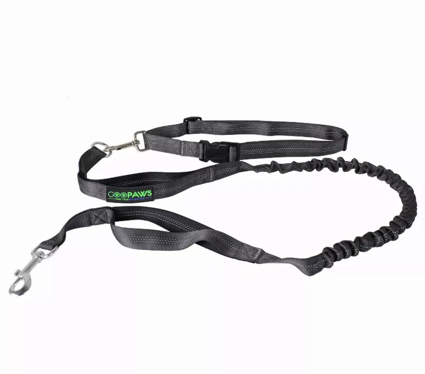 JESPET Hands Free Dog Leash for Running, Walking, Hiking Jogging for Medium & Large Dogs up to 150lbs, Durable Dual Handle Waist Leash with Reflective Bungee and Adjustable Waist