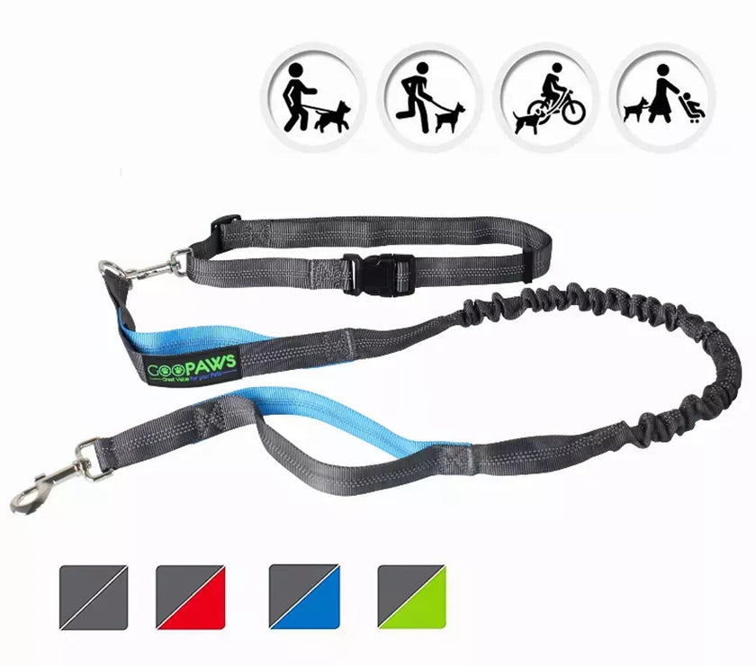 JESPET Hands Free Dog Leash for Running, Walking, Hiking Jogging for Medium & Large Dogs up to 150lbs, Durable Dual Handle Waist Leash with Reflective Bungee and Adjustable Waist