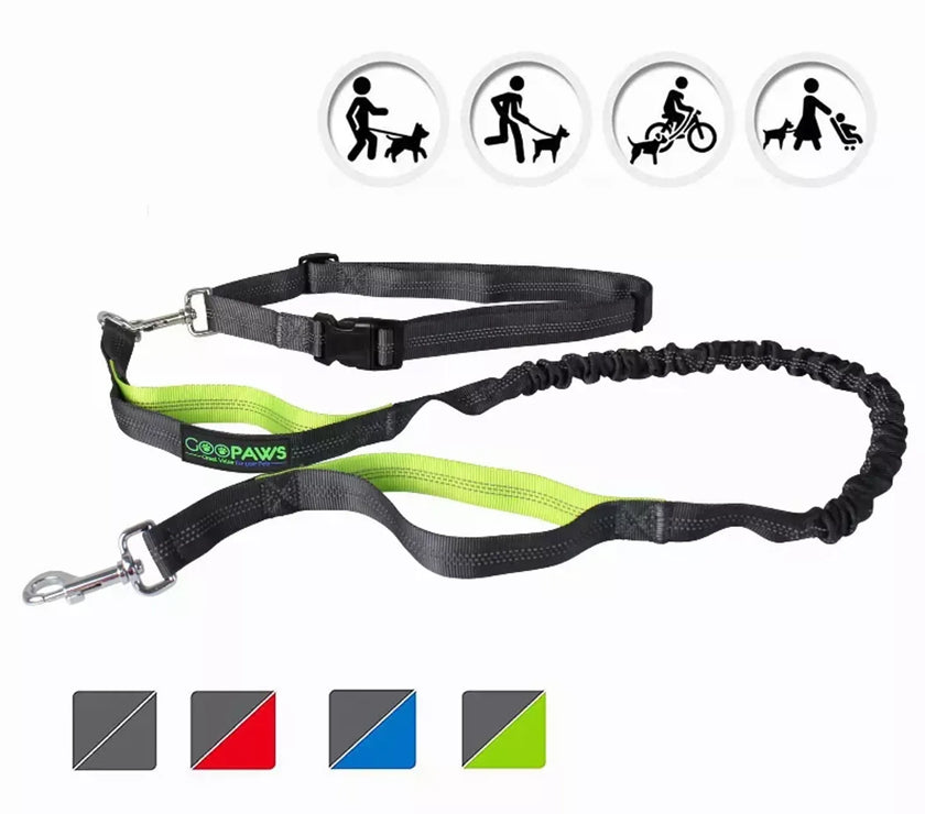 JESPET Hands Free Dog Leash for Running, Walking, Hiking Jogging for Medium & Large Dogs up to 150lbs, Durable Dual Handle Waist Leash with Reflective Bungee and Adjustable Waist