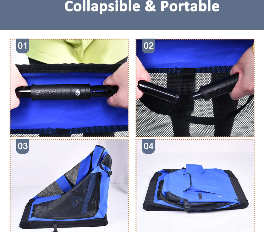 JESPET Soft Pet Crates Kennel, 3 Door Soft Sided Folding Travel Pet Carrier with Straps and Fleece Mat for Dogs, Cats, Rabbits, Indoor/Outdoor Use with Grey, Blue & Beige, Black