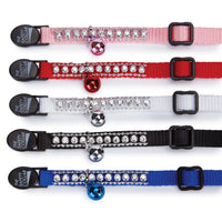 East Side Collection Rhinestone Cat Collar with bell in multiple colors including black, red, white, pink, and blue