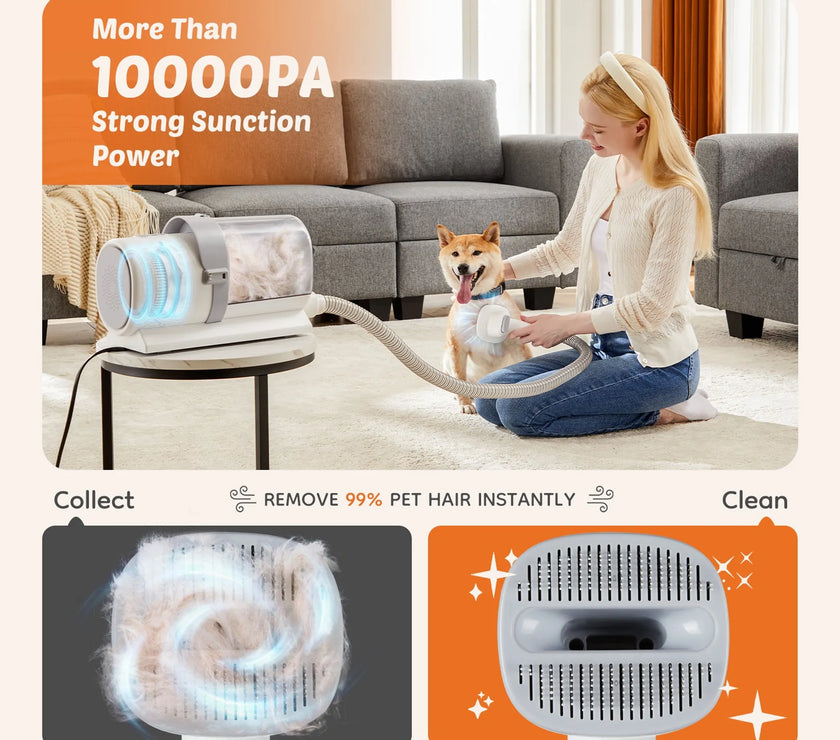 Professional Pet Grooming Clippers with 2.5L Cup, 3 Suction Modes