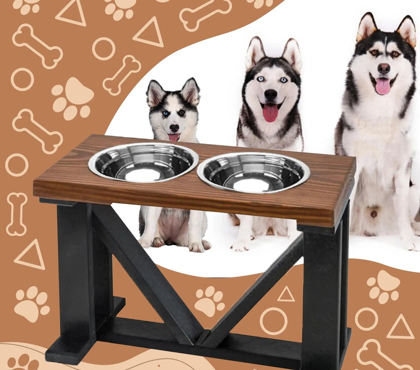 Farmhouse 2-Bowl Elevated Dog Feeder Chestnut Medium, Black Base
