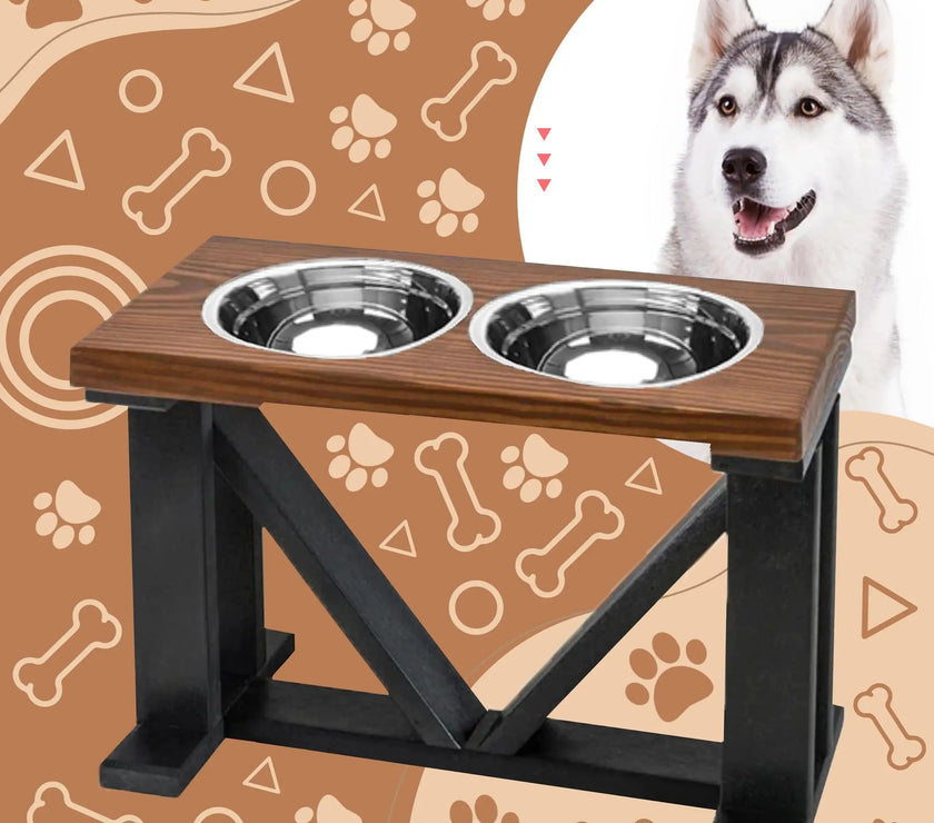 Farmhouse 2-Bowl Elevated Dog Feeder Chestnut Medium, Black Base