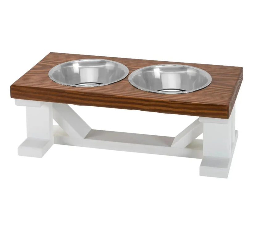 Farmhouse 2-Bowl Elevated Dog Feeder Chestnut Medium, Black Base