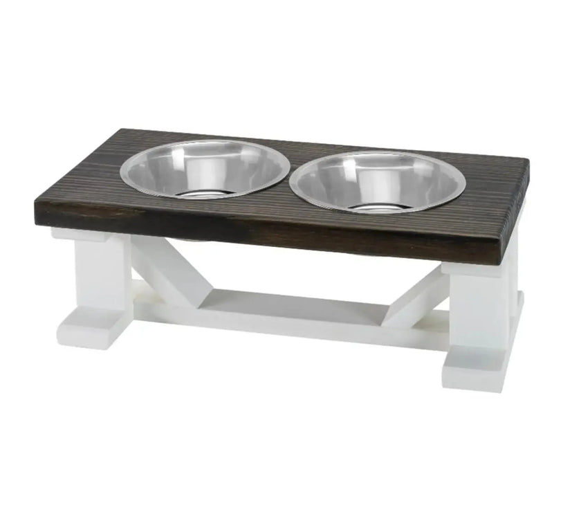 Farmhouse 2-Bowl Elevated Dog Feeder Chestnut Medium, Black Base