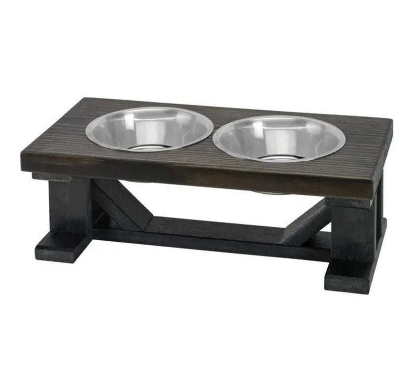 Farmhouse 2-Bowl Elevated Dog Feeder Chestnut Medium, Black Base