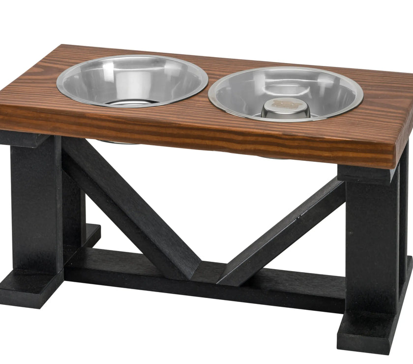 Farmhouse 2-Bowl Elevated Dog Feeder Chestnut Medium, Black Base