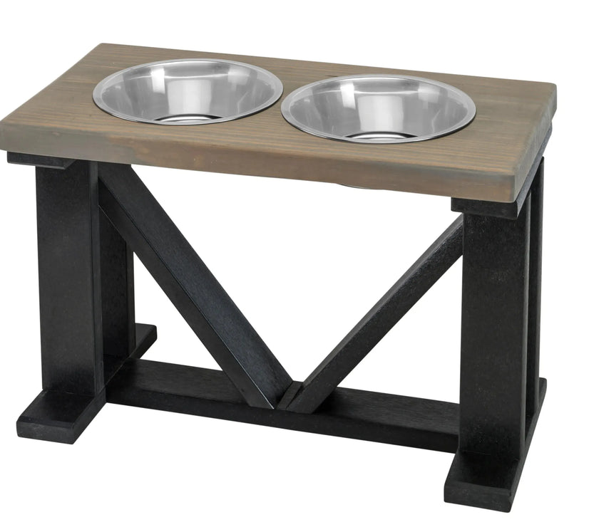 Farmhouse 2-Bowl Elevated Dog Feeder Chestnut Medium, Black Base