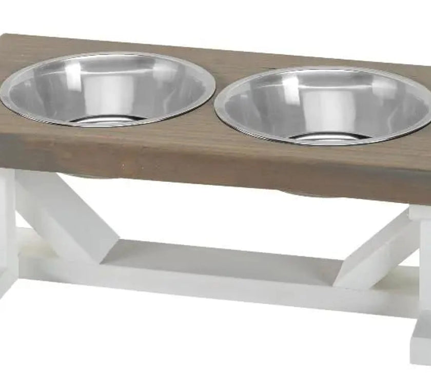 Farmhouse 2-Bowl Elevated Dog Feeder Chestnut Medium, Black Base