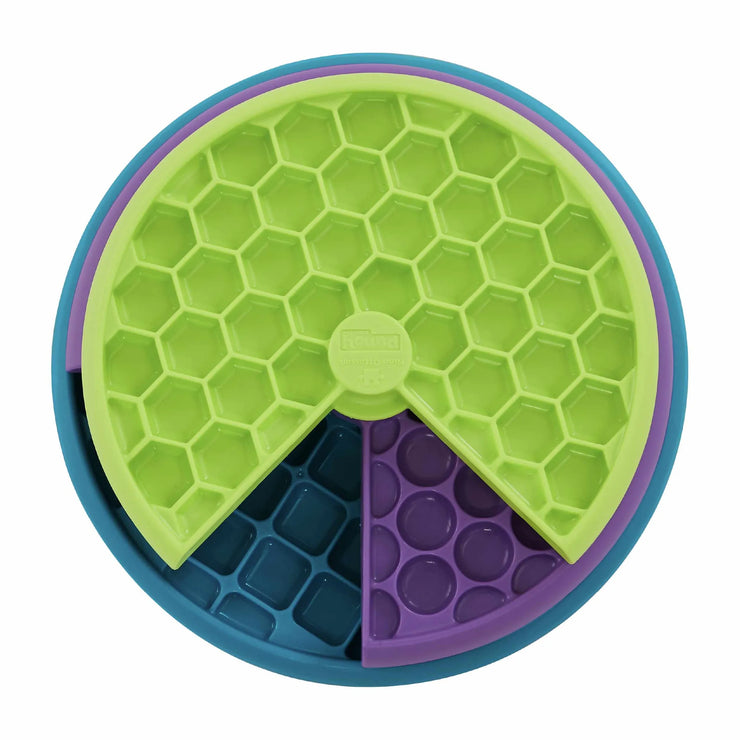 Nina Ottosson Interactive Dog Puzzle Toy Lickin' Layers multicolored treat dispenser with three rotating sections for mental stimulation and slow feeding