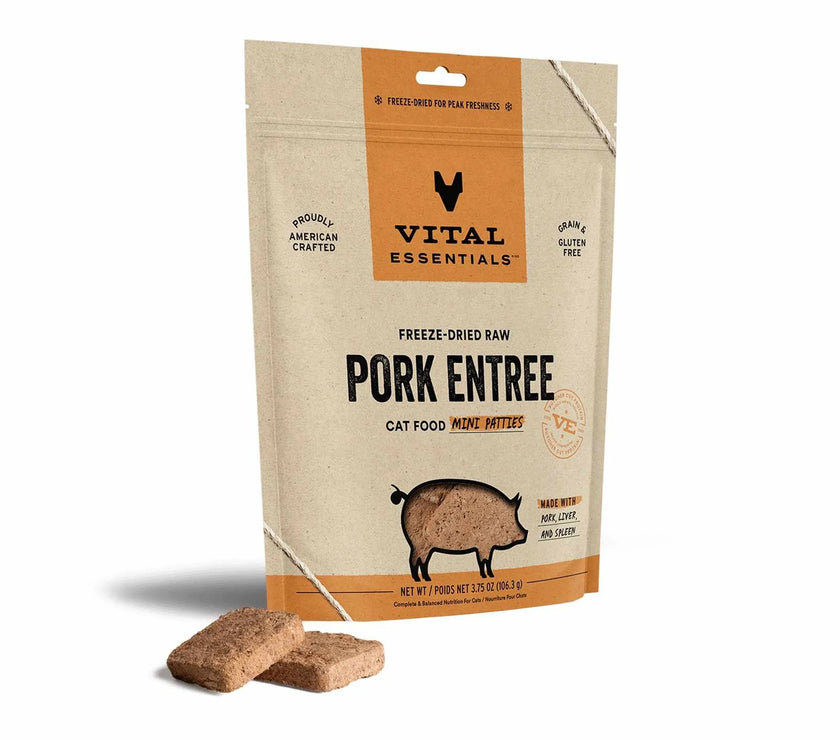 Vital Essentials(R) Freeze-Dried Raw Pork Entree Cat Food Mini Patties