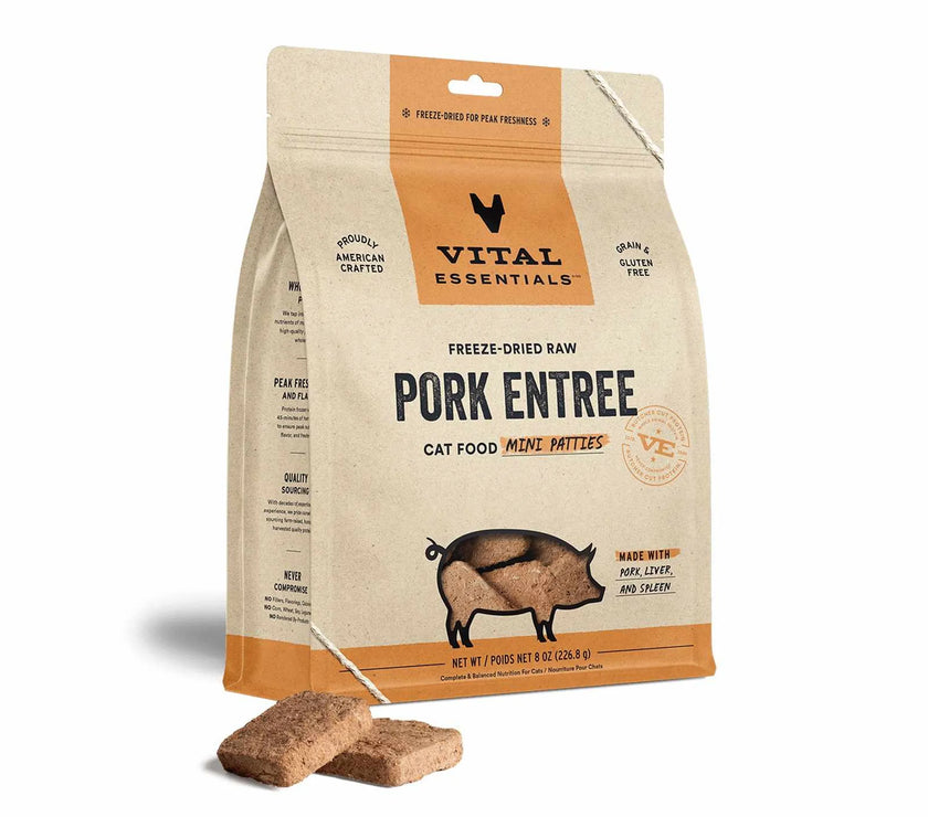 Vital Essentials(R) Freeze-Dried Raw Pork Entree Cat Food Mini Patties