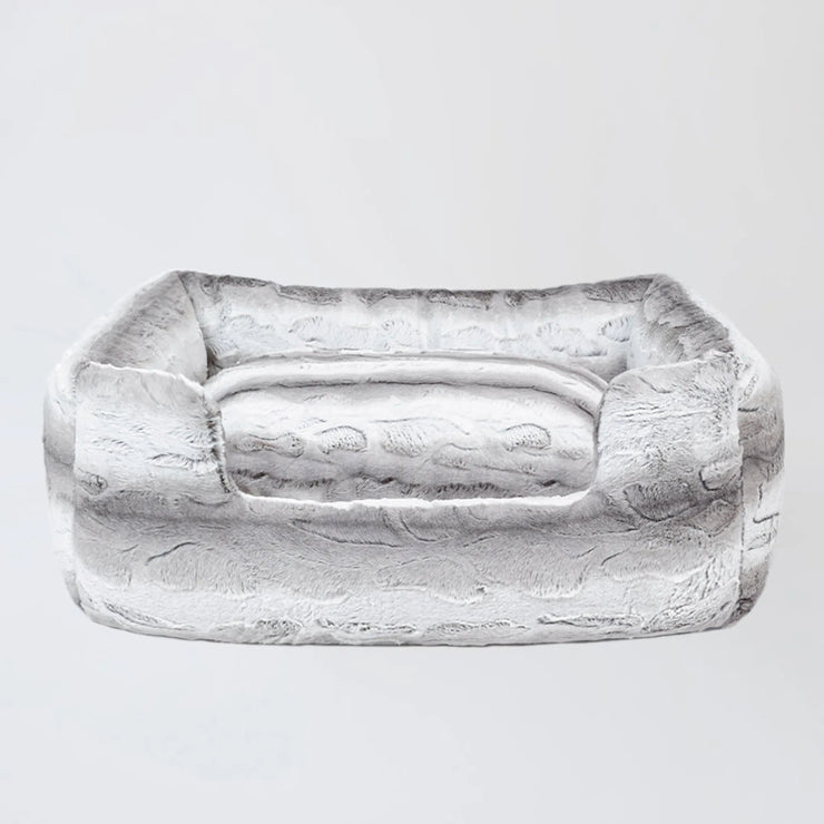 luxury pet bolster bed in soft plush fabric for large dogs with removable pillow and non-slip base