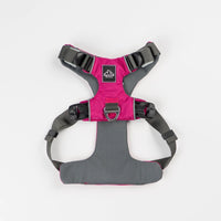 AlphaPak EZ Fit dog harness in pink and gray for comfortable and secure fit